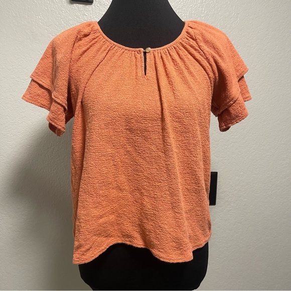 Madewell Texture & Thread Tiered-Sleeve Sweet Dahlia Top Size Small - Picture 2 of 7